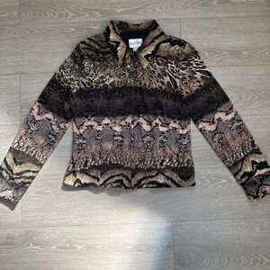 Joseph Ribkoff Jacket Size 14 Full Zip Animal Print Bold Pink & Brown Artsy
